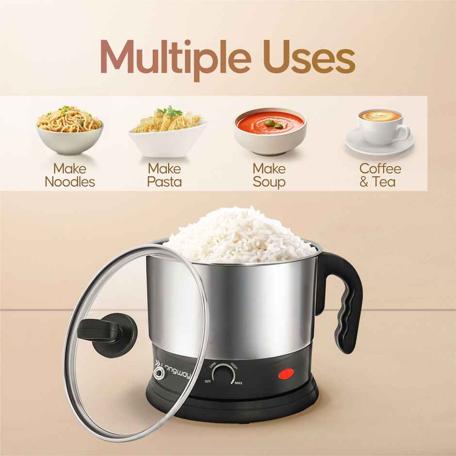 Longway Handy 1.5 Ltr Multi-Cooker Electric Kettle with Stainless Steel Body(Black & Silver,600Watt