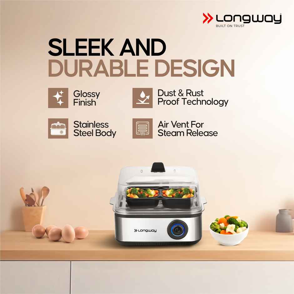 Longway LWEB04 500 Watt Stainless Steel Egg Boiler/Cooker for Steaming(Silver,8 Eggs)