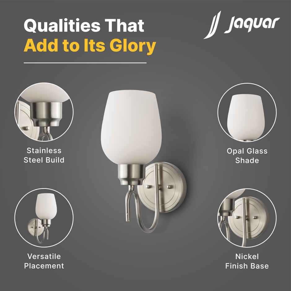 Jaquar Decorative Wall Lamp| Opal Glass with Nickel Finish Base| E27 LED 7W(12.5Lx22Wx29.5H)