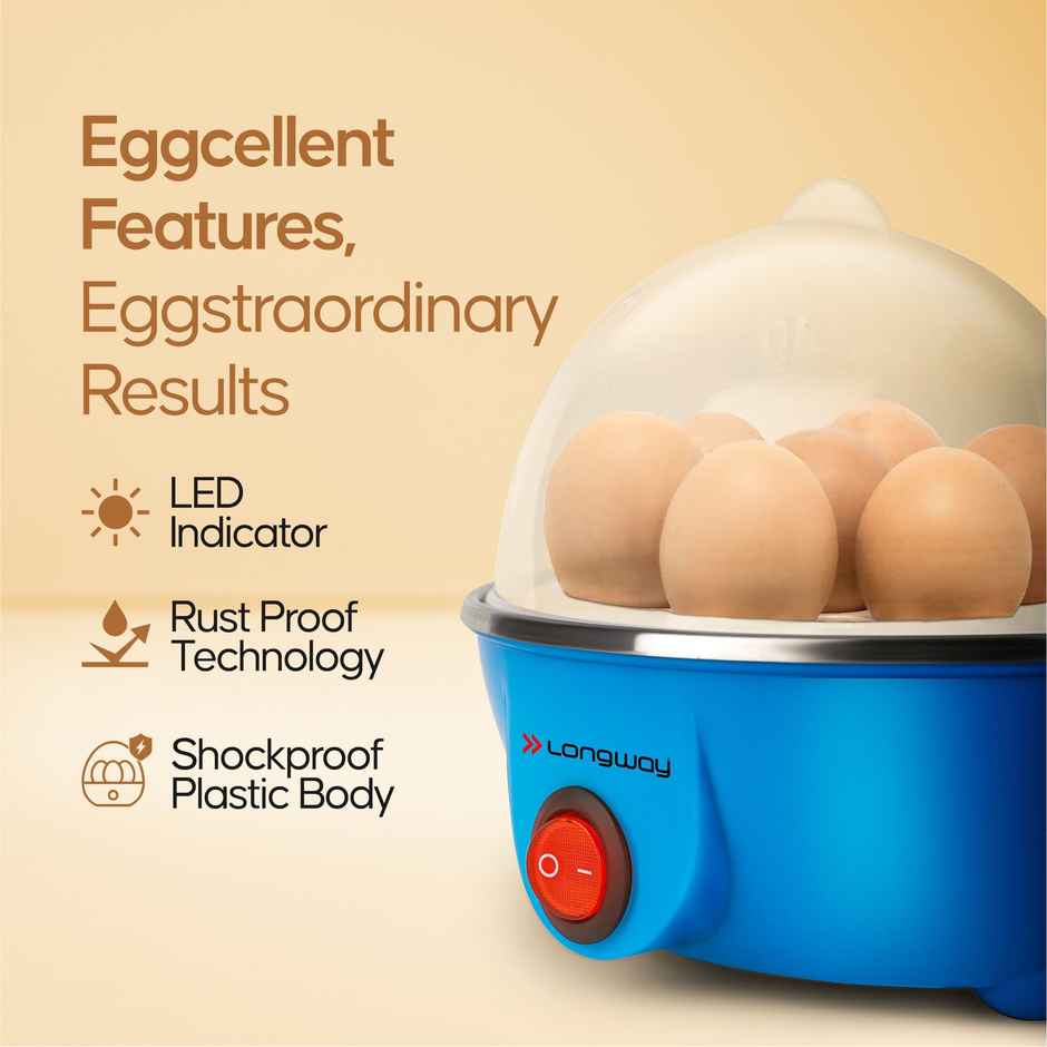 Longway Eggo 350 Watt Egg Boiler/Cooker for Steaming, Cooking & Boiling (Blue, 7 Eggs)