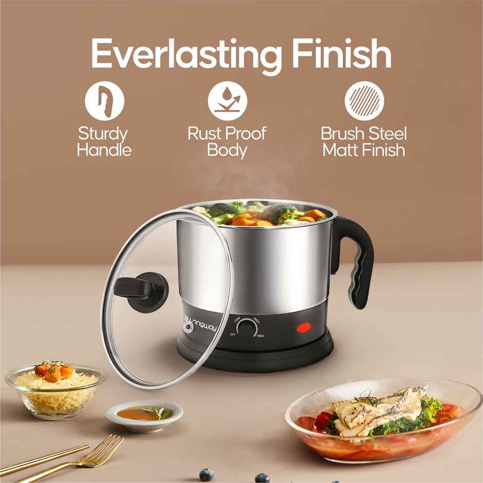 Longway Handy 1.5 Ltr Multi-Cooker Electric Kettle with Stainless Steel Body(Black & Silver,600Watt