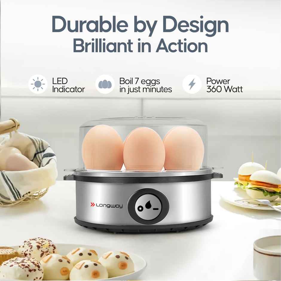 Longway Champ 360 Watt Stainless Steel Egg Boiler/Cooker for Steaming(Silver, 7 Eggs)