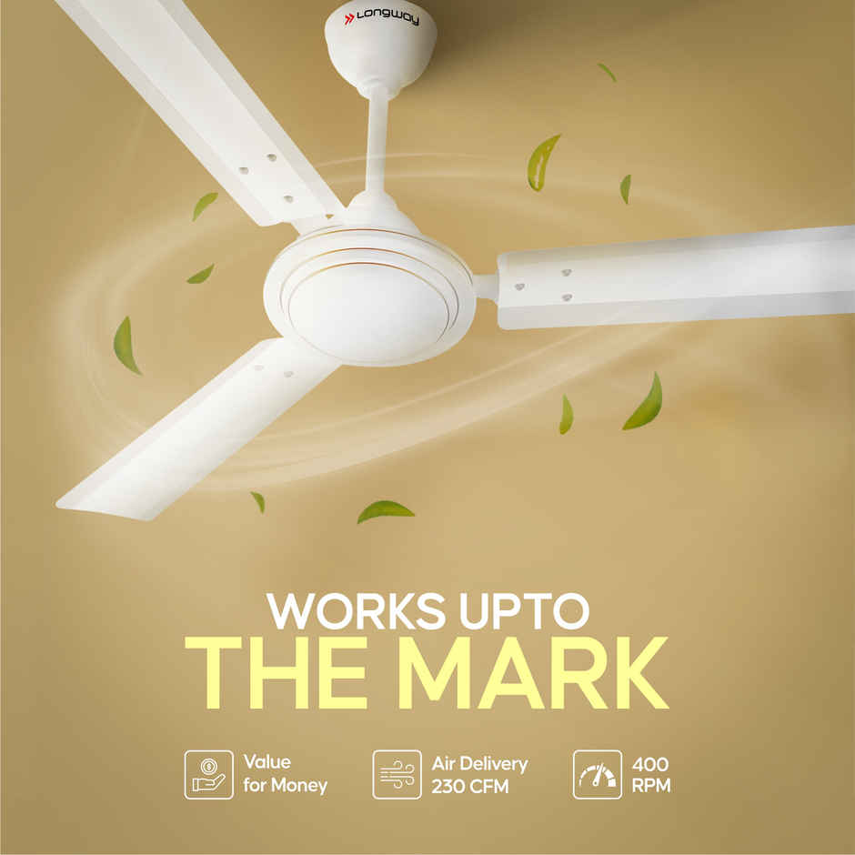 Longway Nexa P1 1200 mm/48 inch Ultra High Speed 3 Blade Anti-Dust Star Rated Ceiling Fan, White