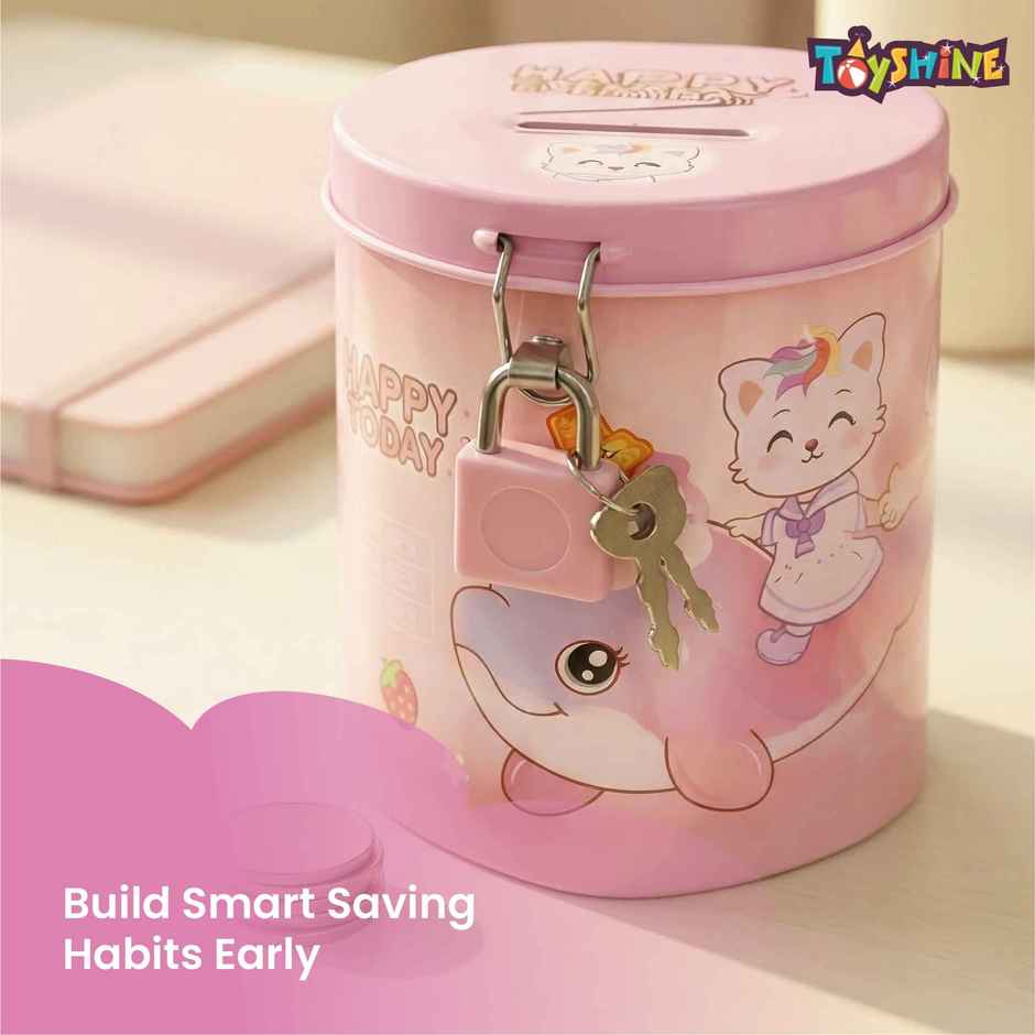 Toyshine Unicorn Cat Metal Piggy Bank with Lock and Key Kids Savings Box