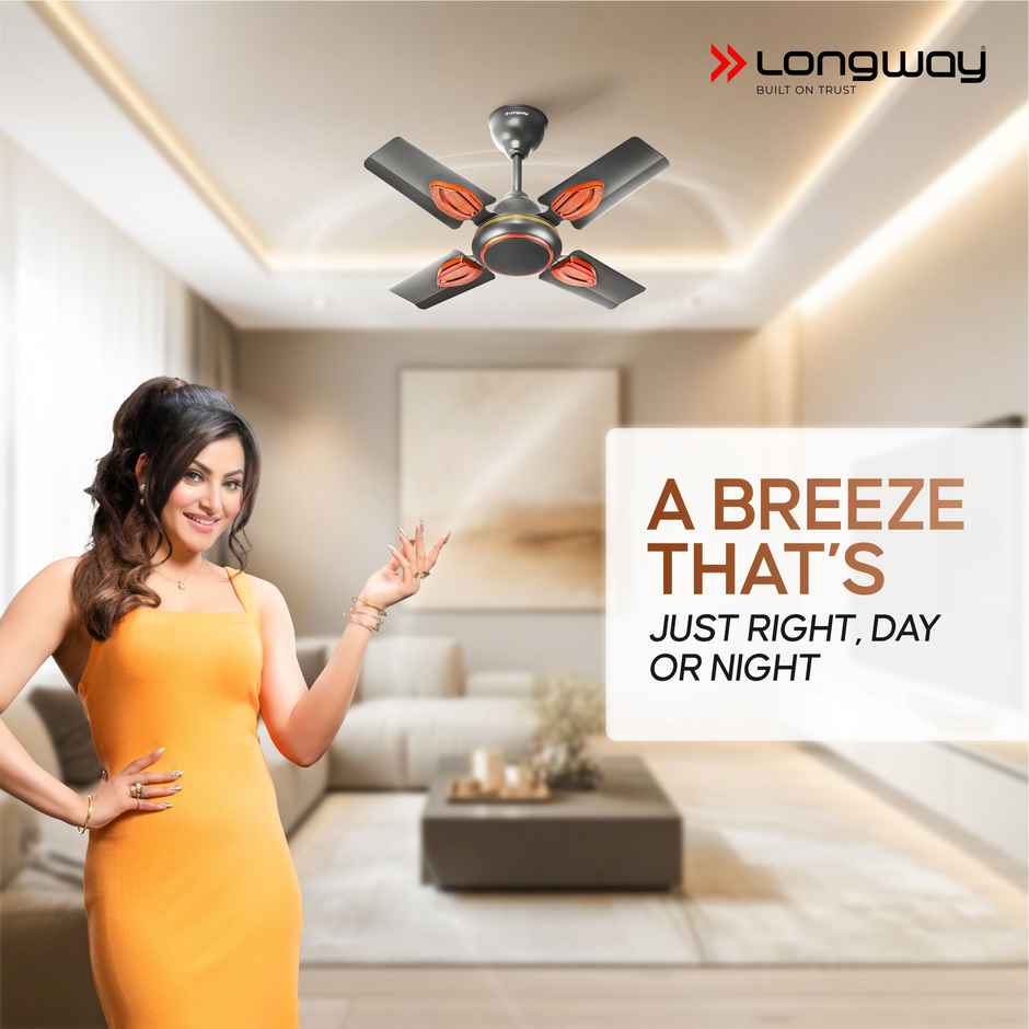 Longway Kiger P1 Ceiling Fan, 600mm/24 inch, Ultra High Speed, 4 Blade Anti-Dust Decorative Star Rated - Smoked Brown