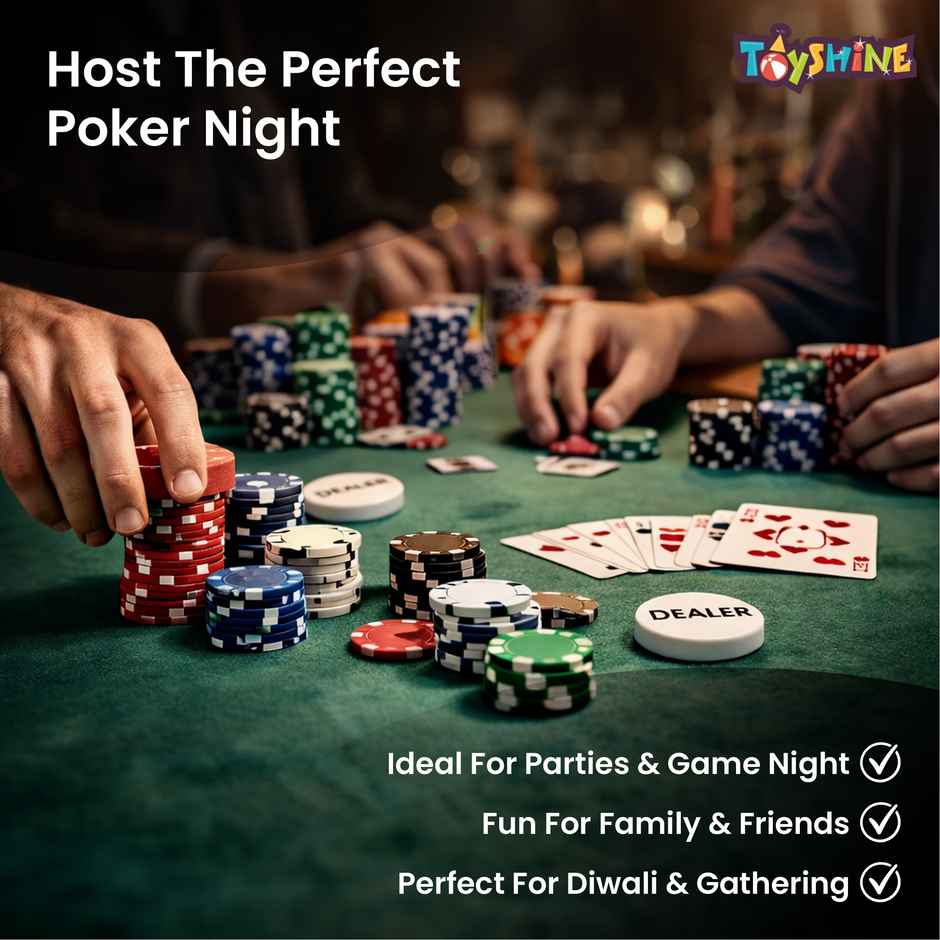 Toyshine Casino Style 100 Pcs Poker Chips Set in a Tin Case with 1 Dealer Button