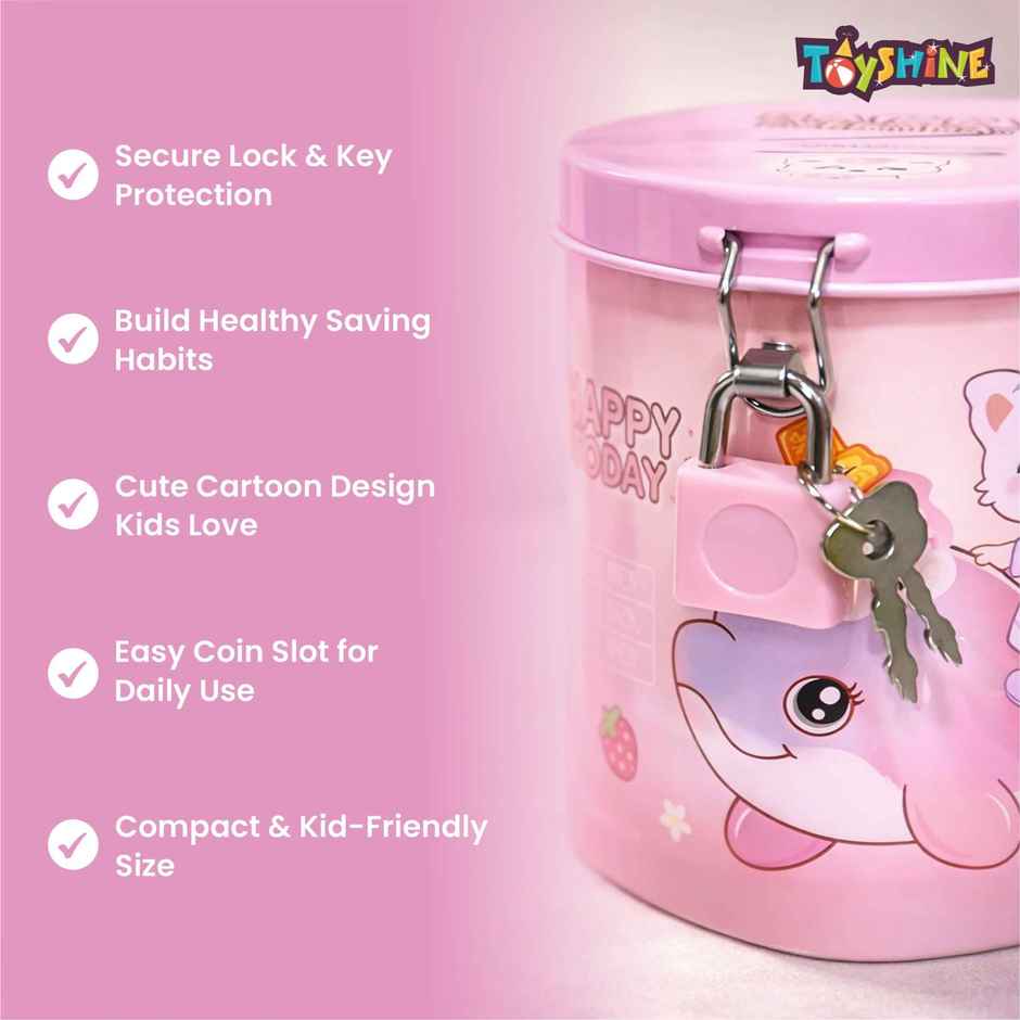 Toyshine Unicorn Cat Metal Piggy Bank with Lock and Key Kids Savings Box