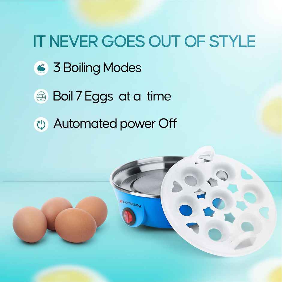 Longway Eggo 350 Watt Egg Boiler/Cooker for Steaming, Cooking & Boiling (Blue, 7 Eggs)