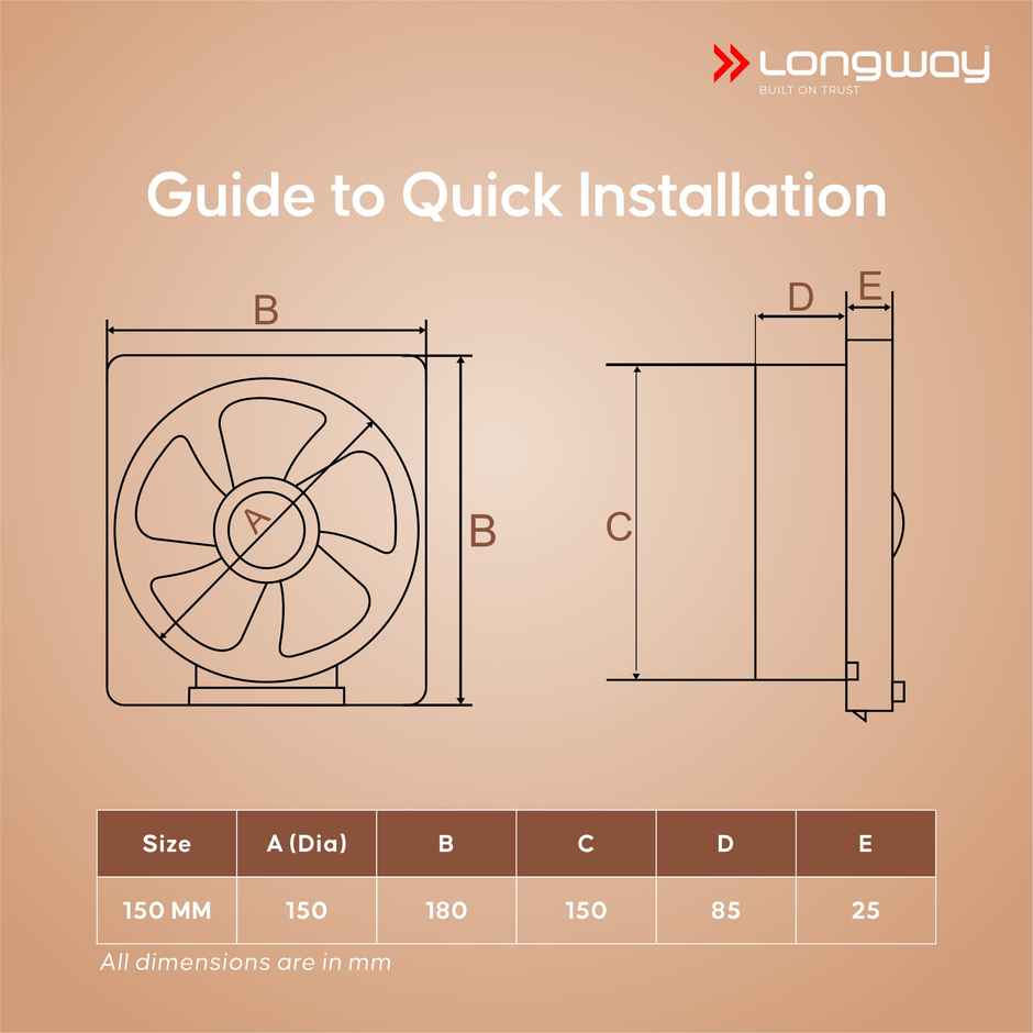 Longway FreshX 6 Inch 150 mm Energy Efficient Exhaust Fan | High Speed Powerful Motor | White