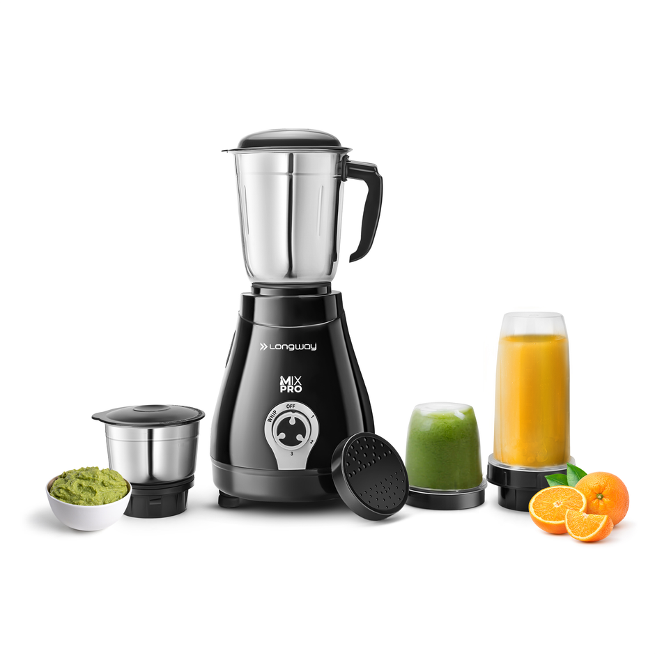 Longway Mix Pro 550 Watt Mixer Grinder with 4 Jar | Juicing /Powerful Motor | Black & Gray