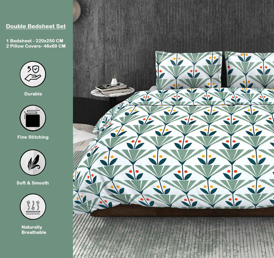 Dream Living 115 GSM Double Bedsheet Set |220 x 250 cm| With 2 Pillow Covers