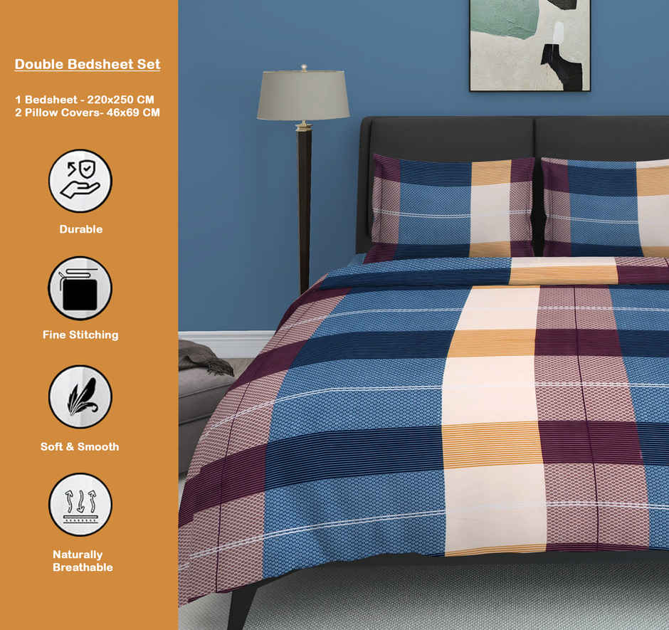 Dream Living 135 GSM Double Bedsheet Set |220 x 250 cm| With 2 Pillow Covers