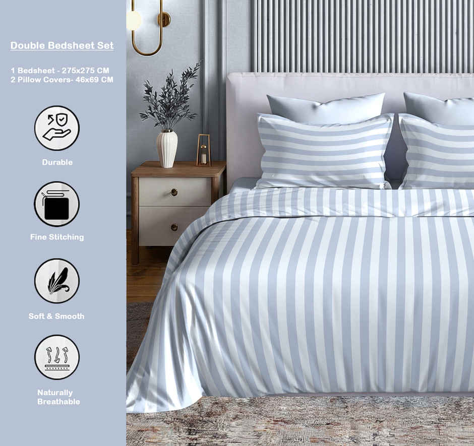 Dream Living Stripe King Bedsheet Set |275 x 275 cm| With 2 Pillow Covers