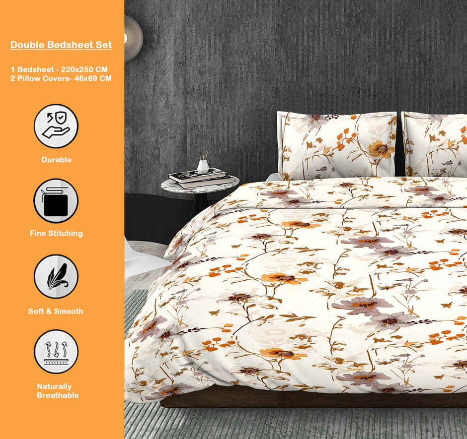Dream Living 115 GSM Double Bedsheet Set |220 x 250 cm| With 2 Pillow Covers