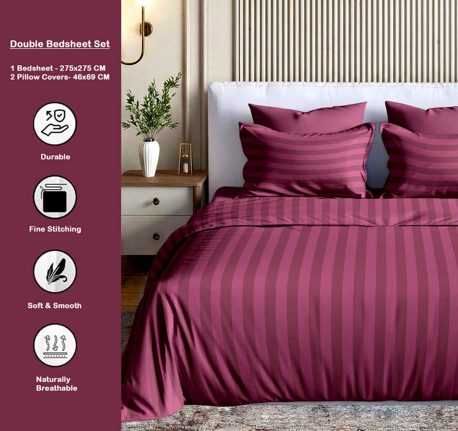Dream Living Stripe King Bedsheet Set |275 x 275 cm| With 2 Pillow Covers
