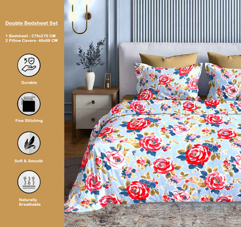 Dream Living King Size Uphar 135 GSM Floral Bedsheet | With 2 Pillow Covers | Pink | 108 x 108 in