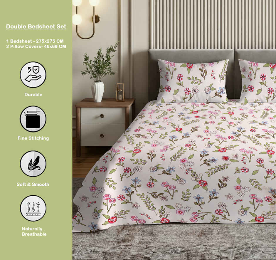 Dream Living 135 GSM King Bedsheet Set |275 x 275 cm| With 2 Pillow Covers