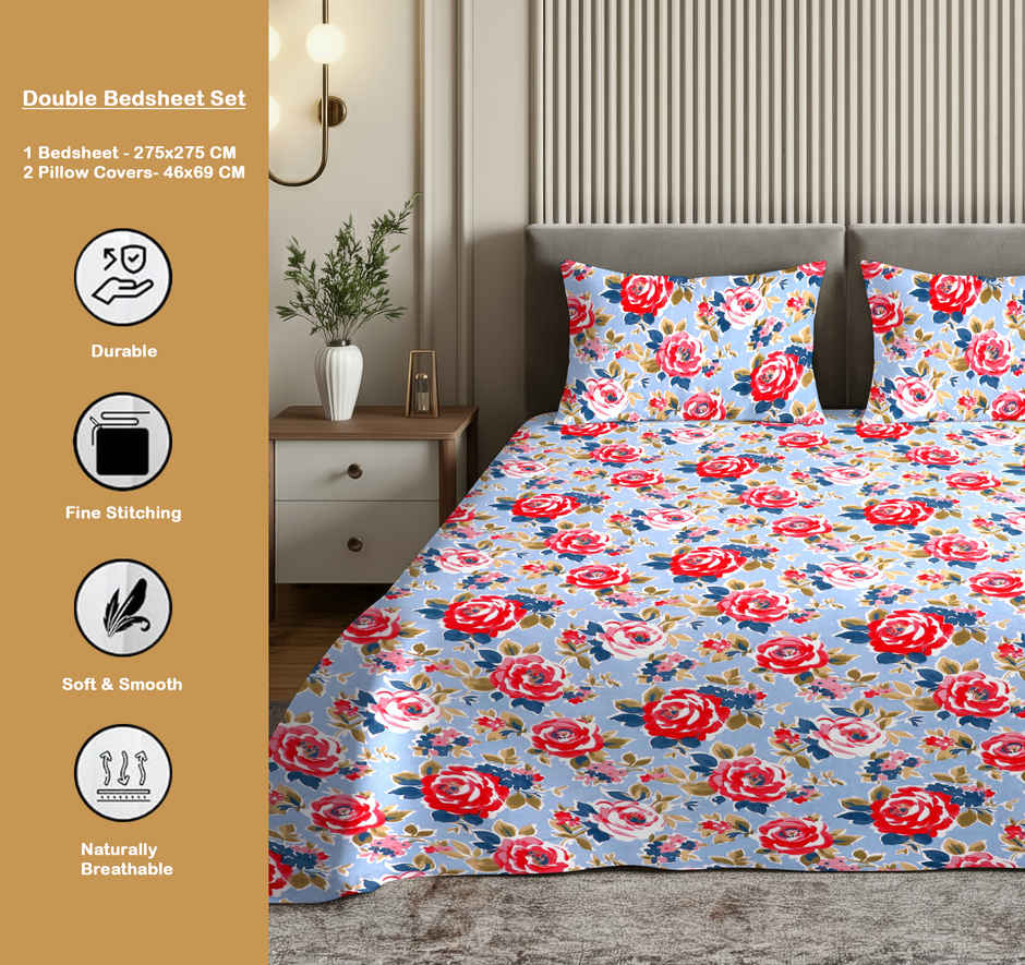 Dream Living 135 GSM King Bedsheet Set |275 x 275 cm| With 2 Pillow Covers