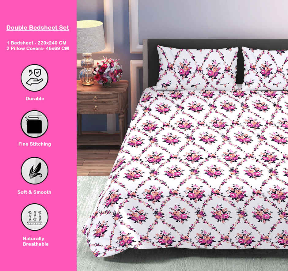 Dream Living 115 GSM Double Bedsheet Set |220 x 240 cm| With 2 Pillow Covers