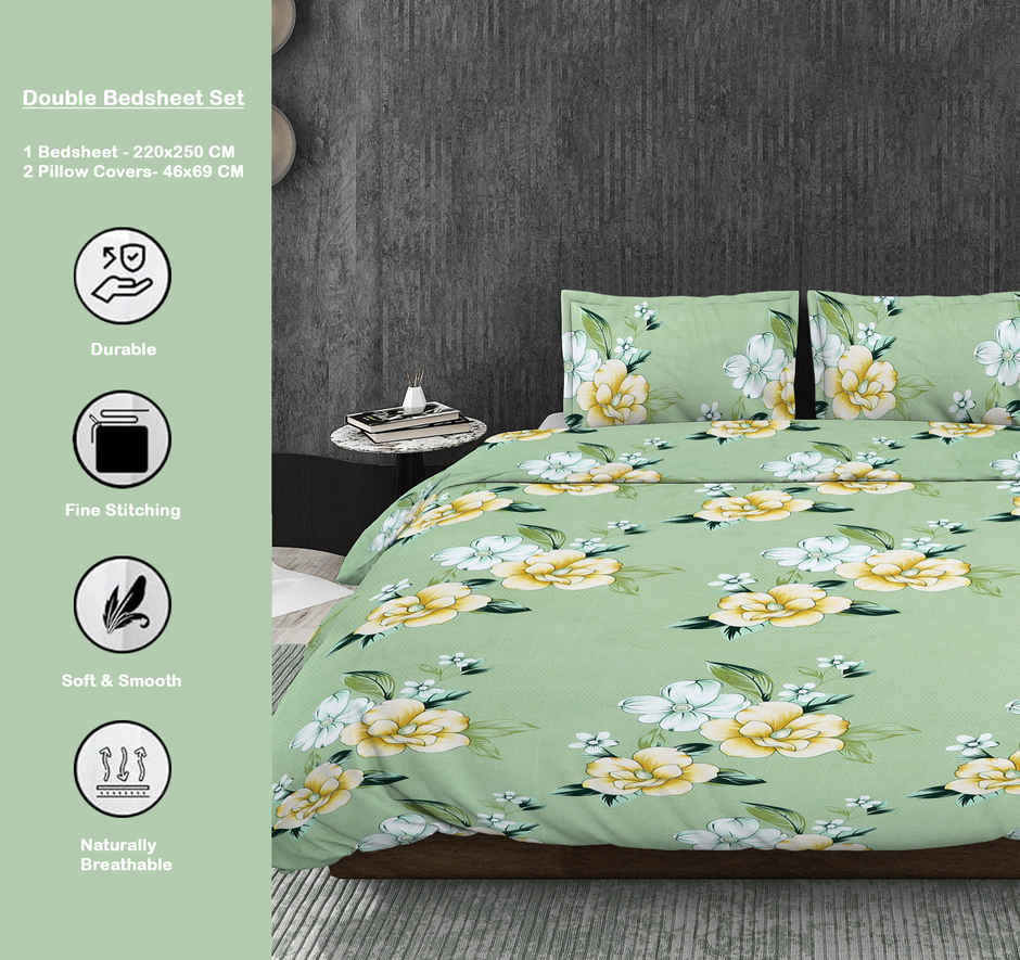 Dream Living 115 GSM Double Bedsheet Set |220 x 250 cm| With 2 Pillow Covers
