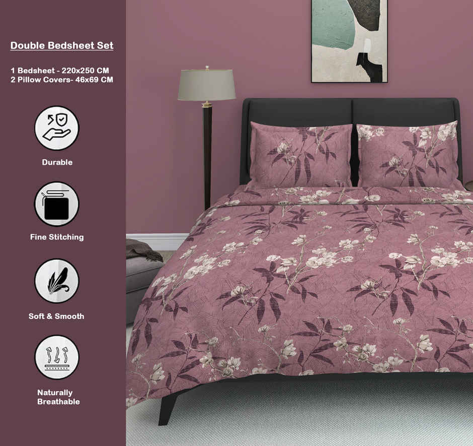 Dream Living 135 GSM Double Bedsheet Set |220 x 250 cm| With 2 Pillow Covers