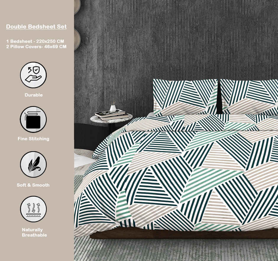Dream Living 115 GSM Double Bedsheet Set |220 x 250 cm| With 2 Pillow Covers