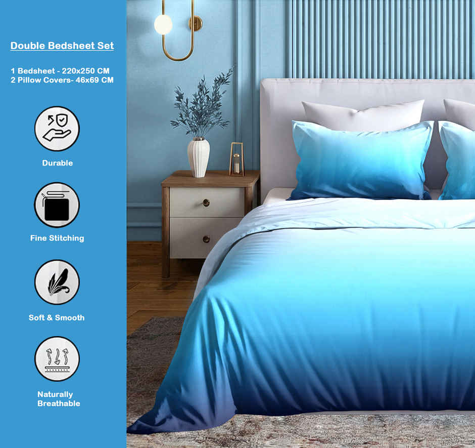 Dream Living Ombrey Double Bedsheet Set | Blue - 220 x 250 cm