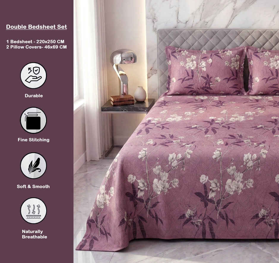 Dream Living 135 GSM Double Bedsheet Set |220 x 250 cm| With 2 Pillow Covers