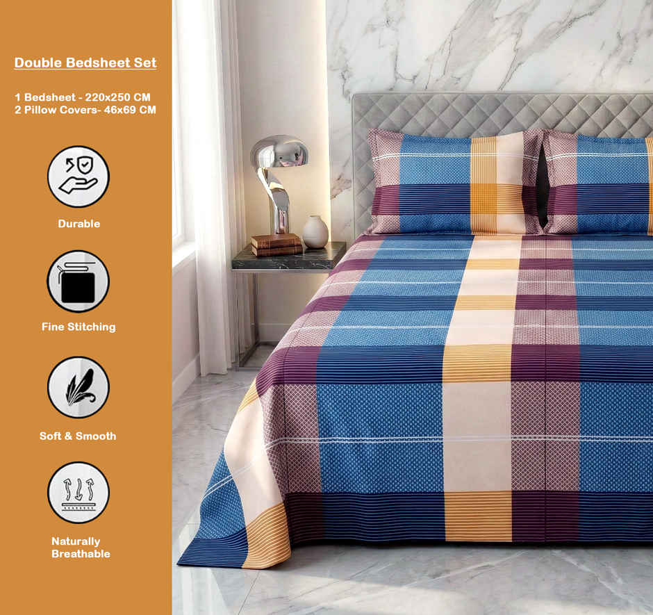 Dream Living 135 GSM Double Bedsheet Set |220 x 250 cm| With 2 Pillow Covers