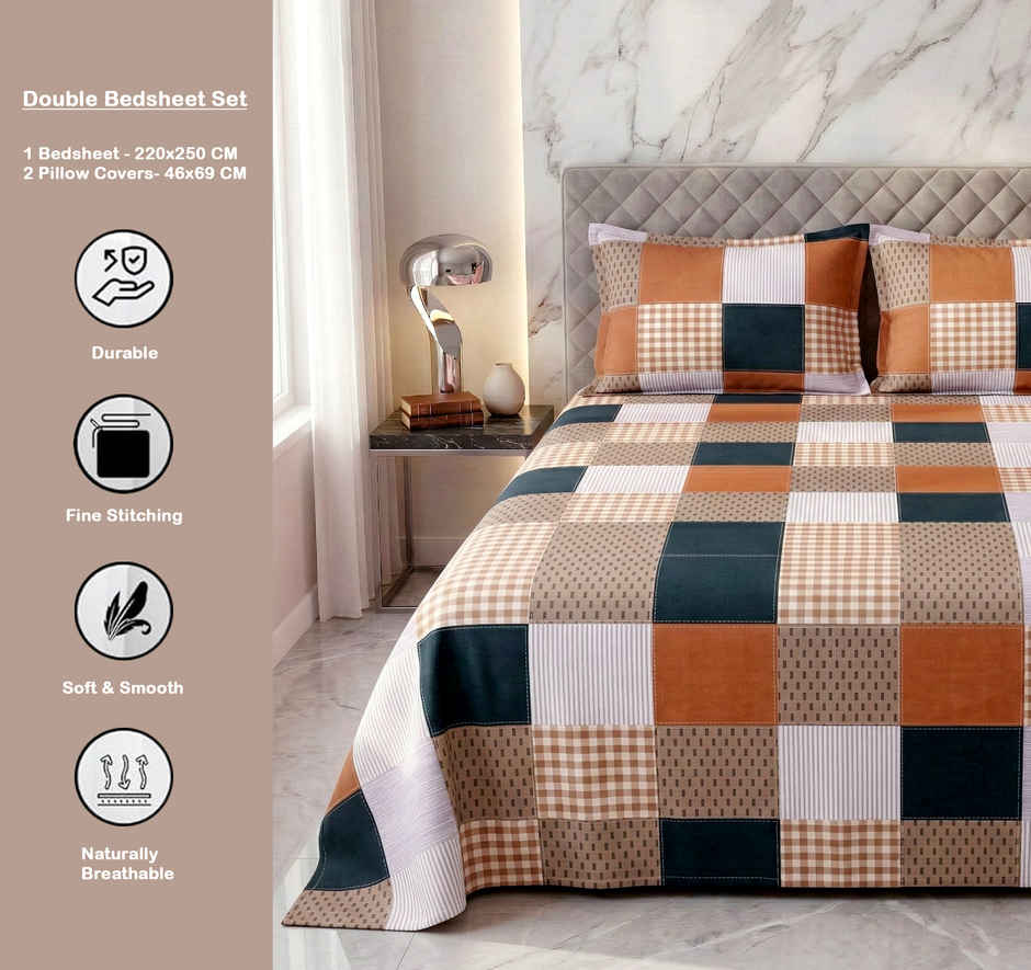 Dream Living 135 GSM Double Bedsheet Set |220 x 250 cm| With 2 Pillow Covers