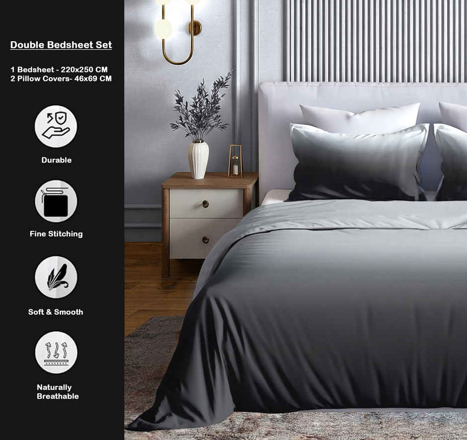 Dream Living Ombrey Double Bedsheet Set | Grey - 220 x 250 cm