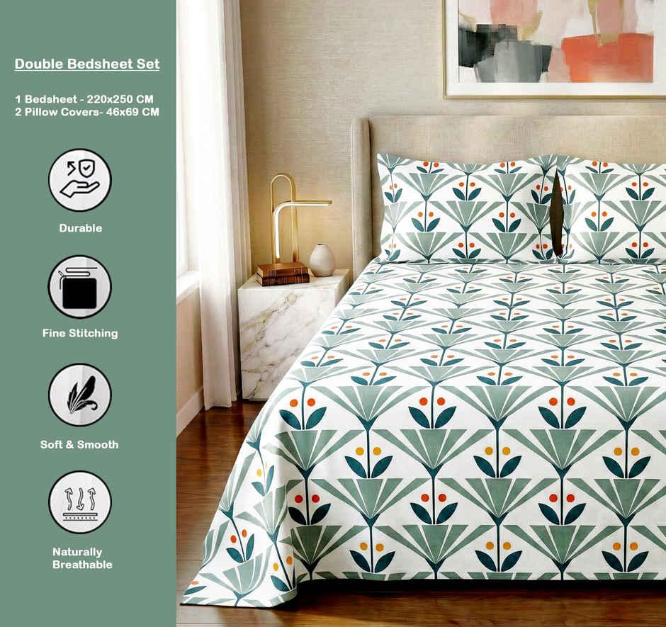 Dream Living 115 GSM Double Bedsheet Set |220 x 250 cm| With 2 Pillow Covers