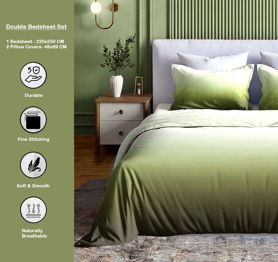 Dream Living Ombrey Double Bedsheet Set | Olive - 220 x 250 cm