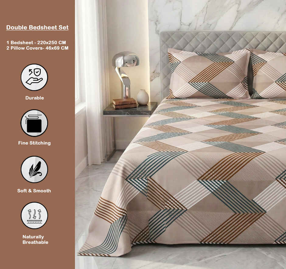 Dream Living 135 GSM Double Bedsheet Set |220 x 250 cm| With 2 Pillow Covers