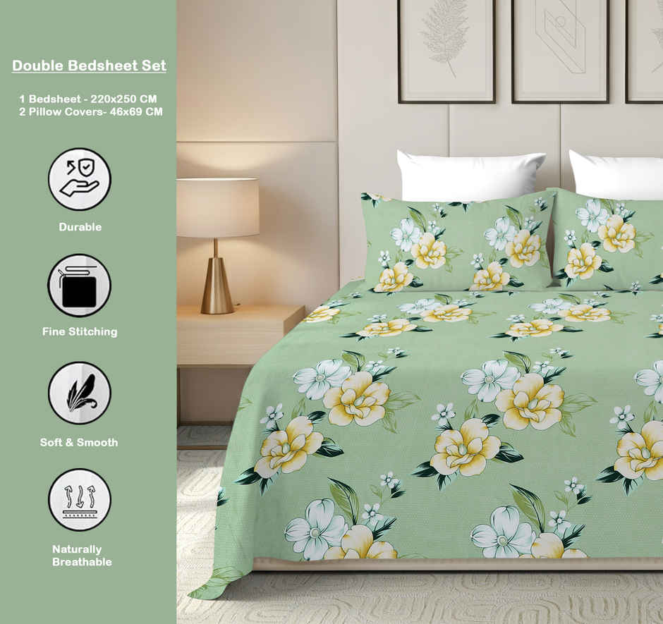 Dream Living 115 GSM Double Bedsheet Set |220 x 250 cm| With 2 Pillow Covers