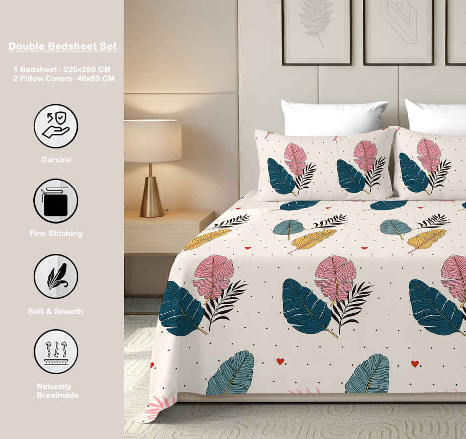 Dream Living 115 GSM Double Bedsheet Set |220 x 250 cm| With 2 Pillow Covers