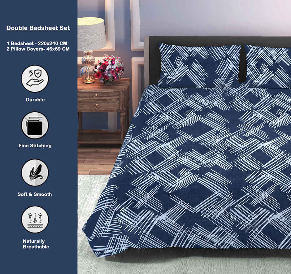 Dream Living 115 GSM Double Bedsheet Set |220 x 240 cm| With 2 Pillow Covers