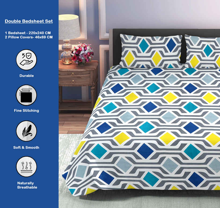 Dream Living 115 GSM Double Bedsheet Set |220 x 240 cm| With 2 Pillow Covers