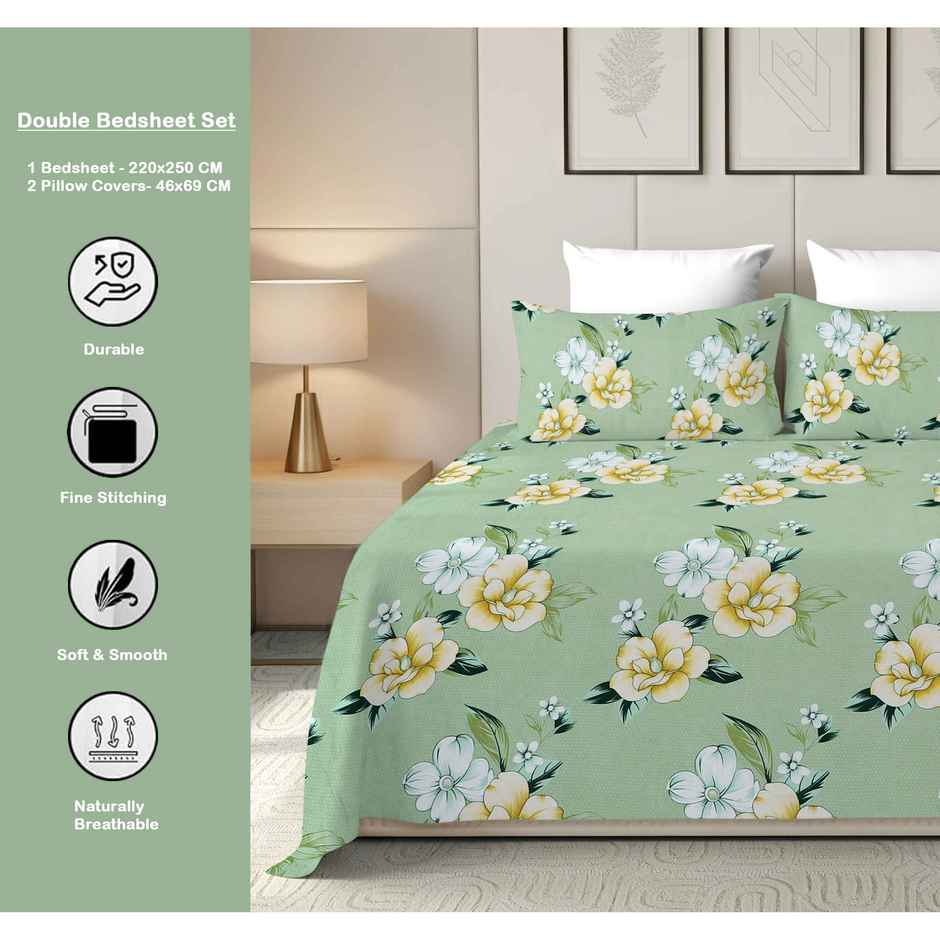 Dream Living 115 GSM Double Bedsheet Set |220 x 250 cm| With 2 Pillow Covers