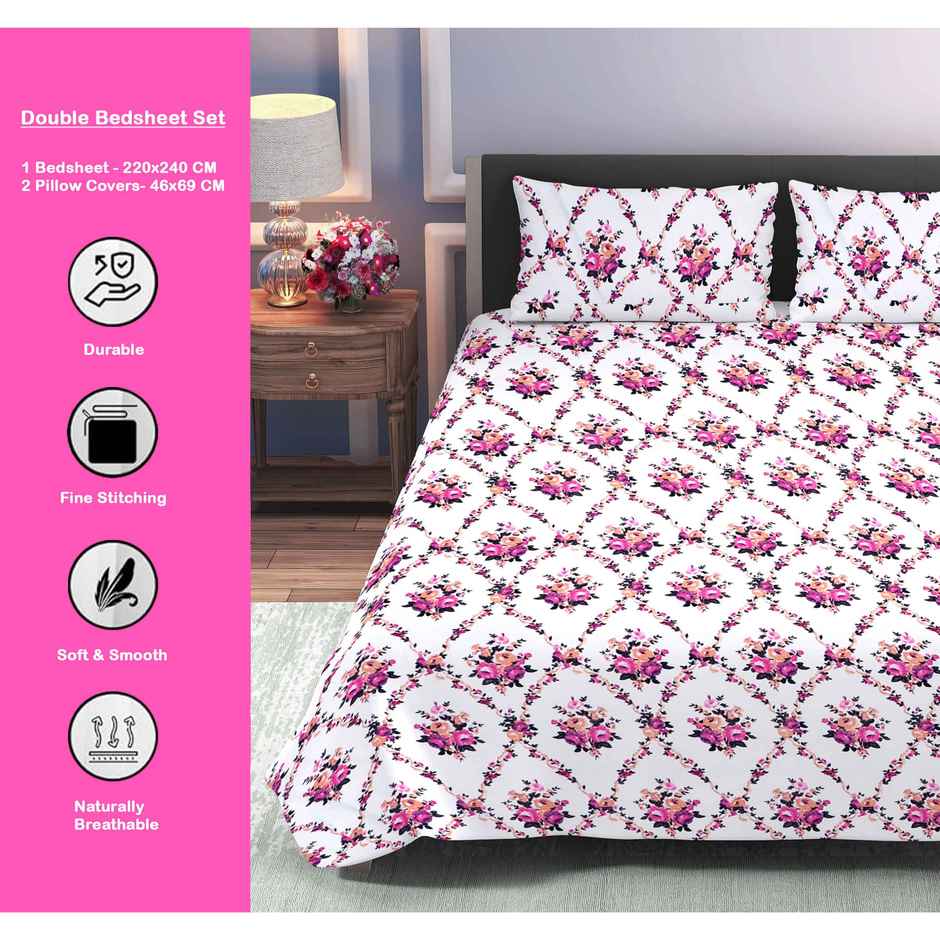 Dream Living 115 GSM Double Bedsheet Set |220 x 240 cm| With 2 Pillow Covers