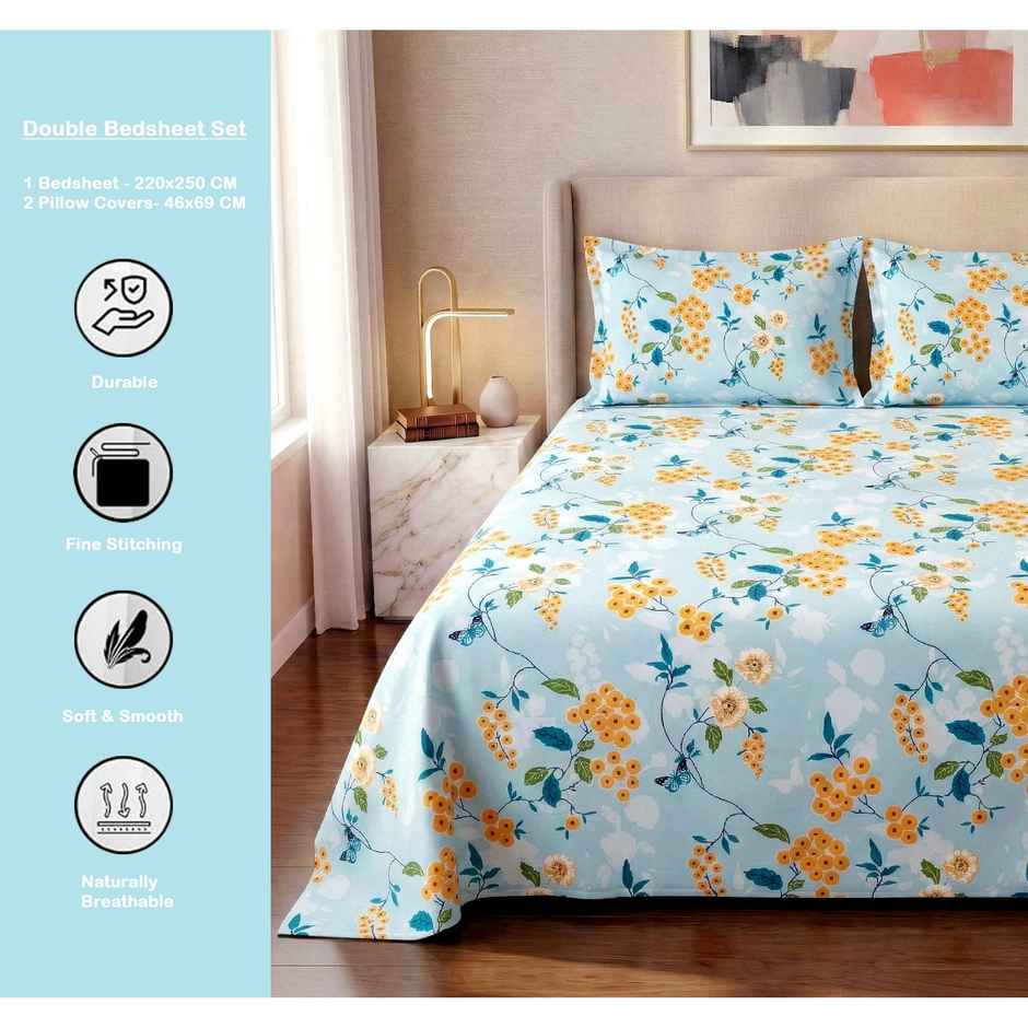 Dream Living 115 GSM Double Bedsheet Set |220 x 250 cm| With 2 Pillow Covers