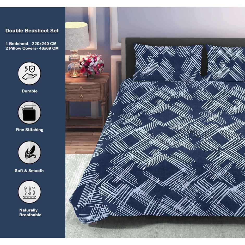 Dream Living 115 GSM Double Bedsheet Set |220 x 240 cm| With 2 Pillow Covers