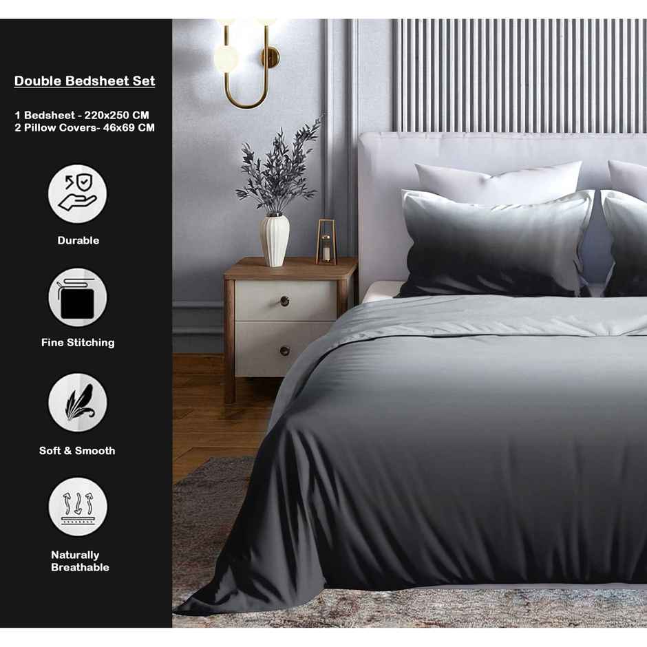Dream Living Ombrey Double Bedsheet Set | Grey - 220 x 250 cm