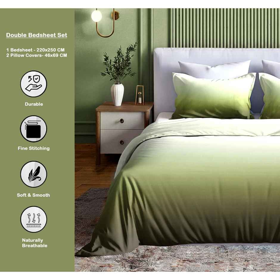 Dream Living Ombrey Double Bedsheet Set | Olive - 220 x 250 cm