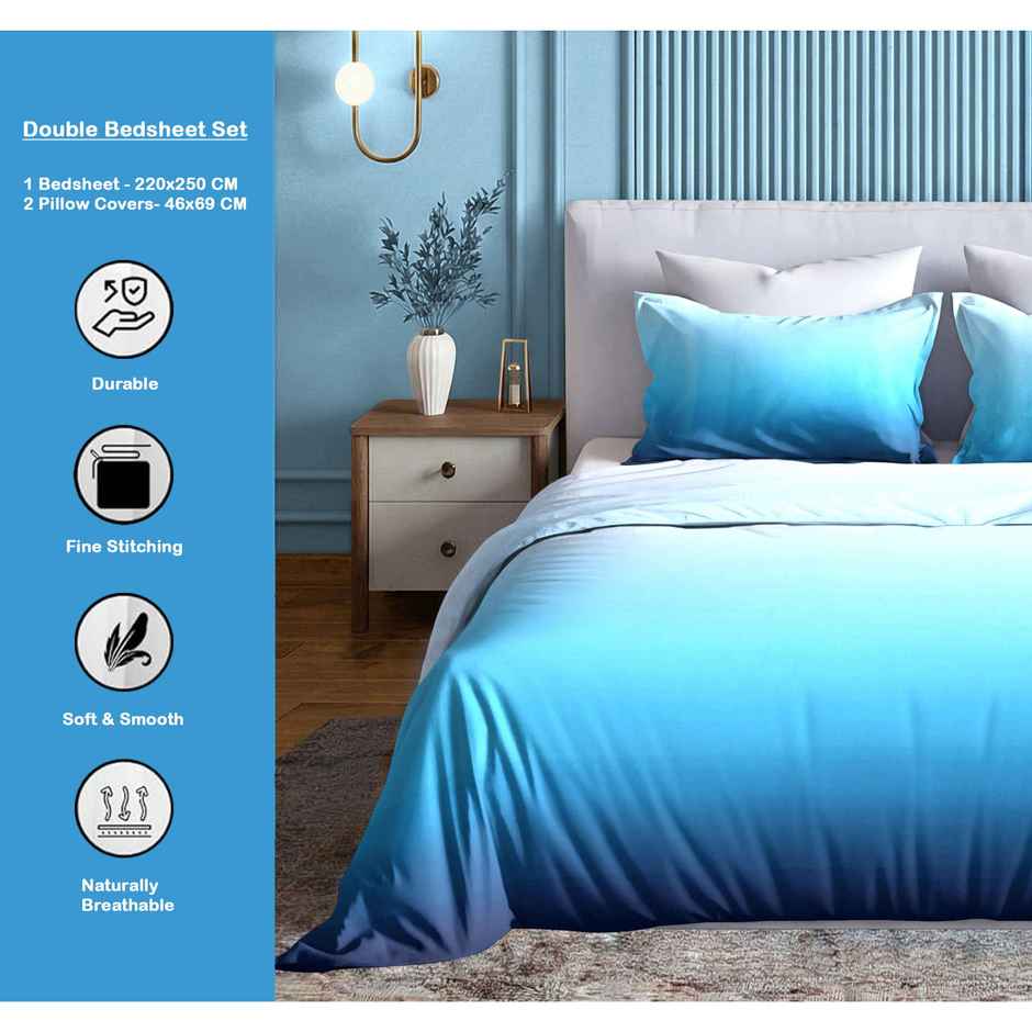Dream Living Ombrey Double Bedsheet Set | Blue - 220 x 250 cm