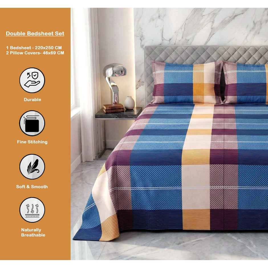 Dream Living 135 GSM Double Bedsheet Set |220 x 250 cm| With 2 Pillow Covers