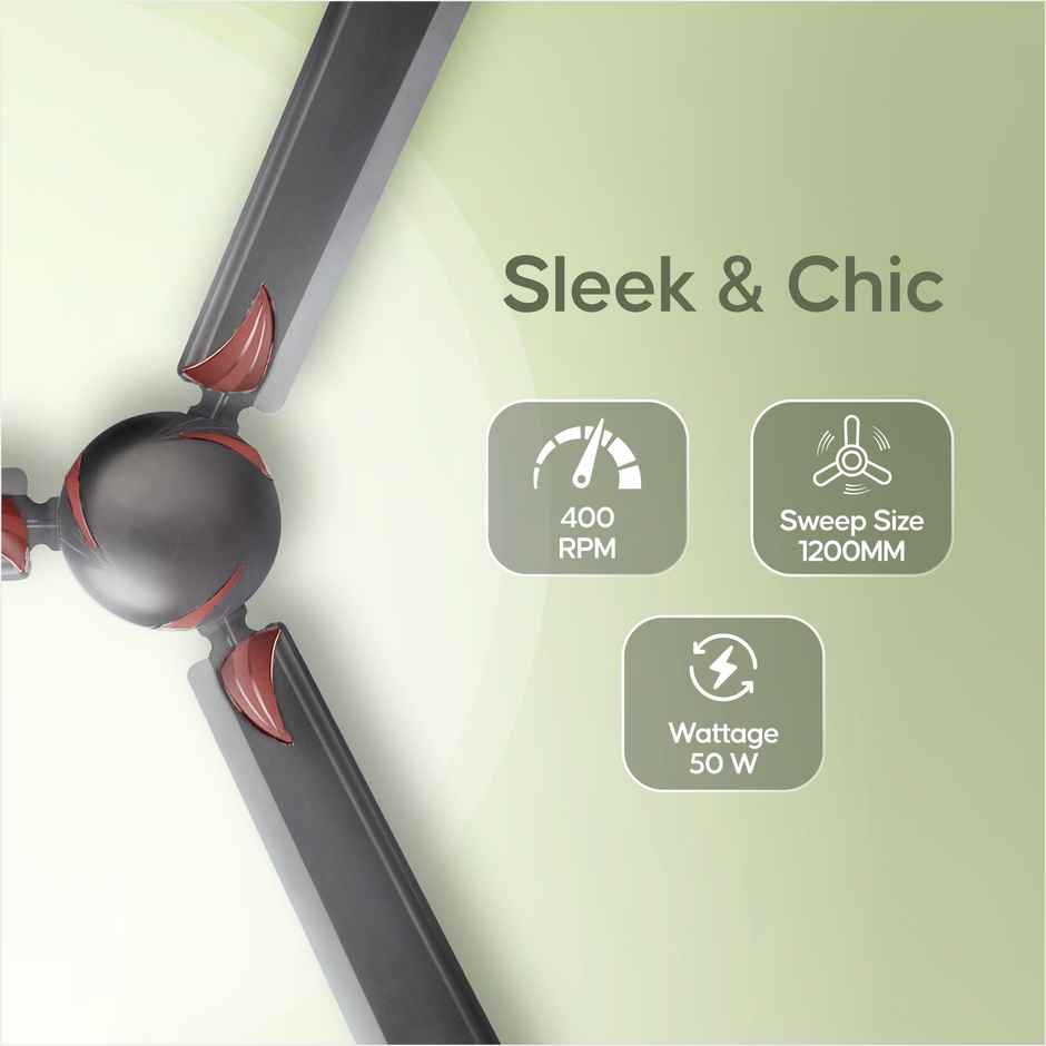 LONGWAY Creta P1 50W Ceiling Fan, 1200mm/48 inch, Ultra High Speed, Anti-Dust, Star Rated - Smoked Brown