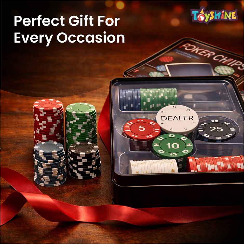 Toyshine Casino Style 100 Pcs Poker Chips Set in a Tin Case with 1 Dealer Button