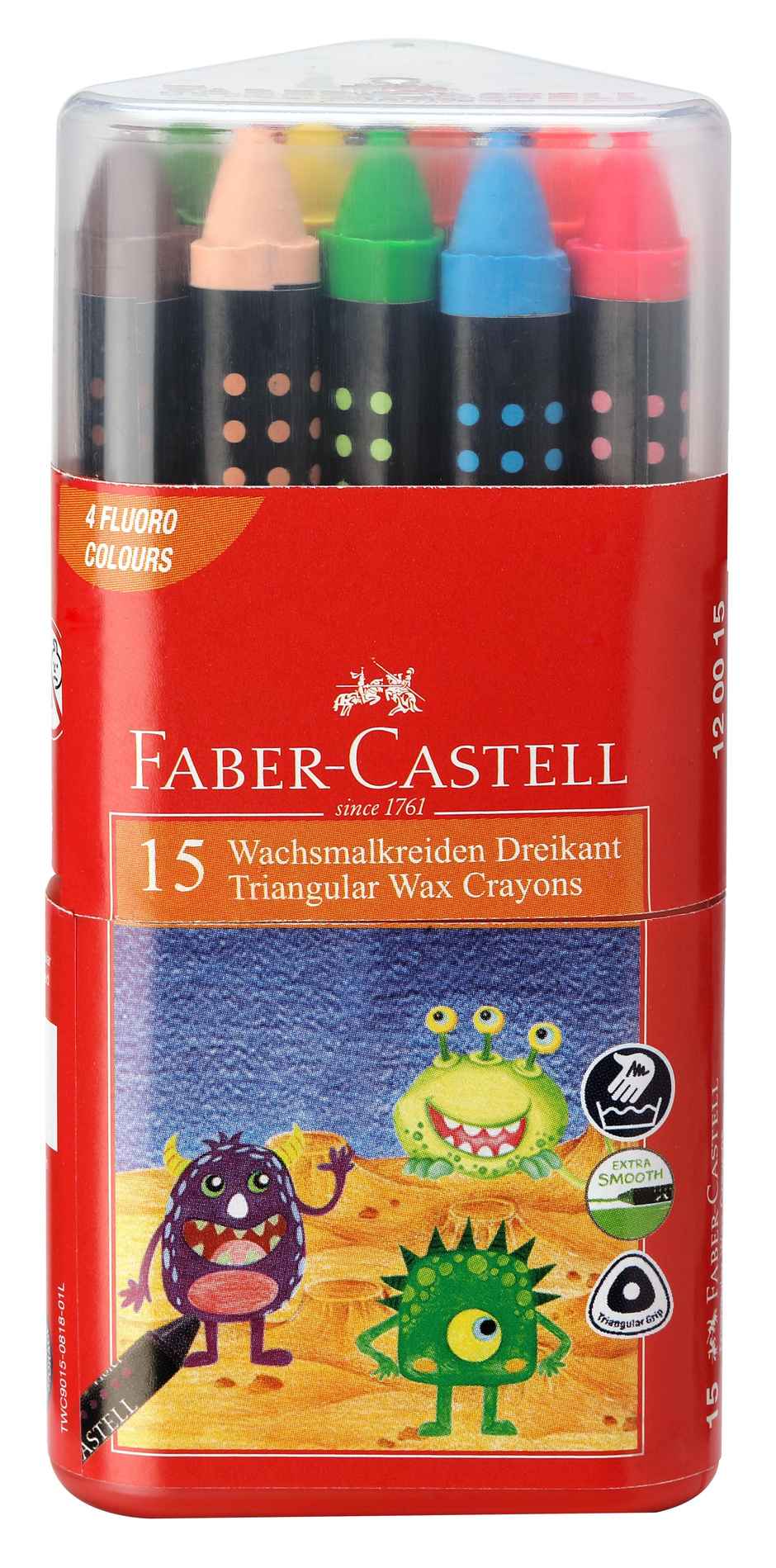 Faber-Castell Wax Crayon Triangular 90Mm Grip Pack Of 15