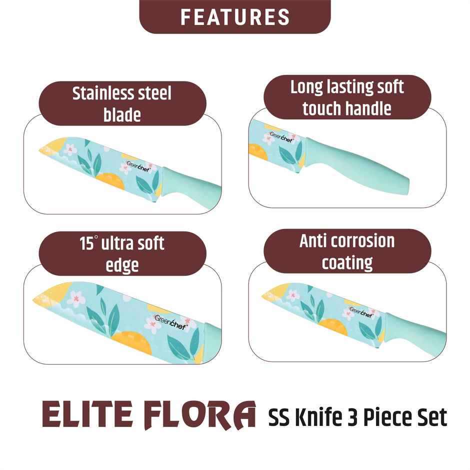 Greenchef 3 Pc Stainless Steel Knife Ss Elite Flora